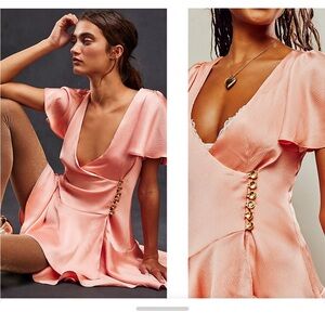 Free People BOHO  Peach Dress with Button Detail